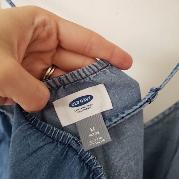 Old Navy Chambray Flounce Mini Dress M Petite - Picture 3 of 7